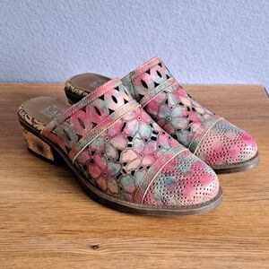 L’Artiste Rosalinda Womens 37 Leather Slip-On Mules Floral Cutout Spring Step